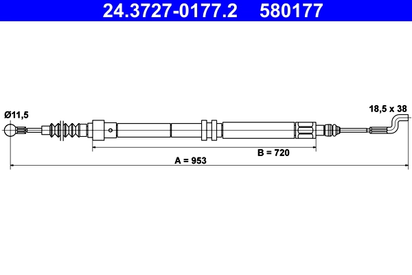 Трос тормозной *ATE* VW T- IV (Rear-L-R) 953mm | 24.3727-0177.2 / K12706 / COFLE - 10.7393