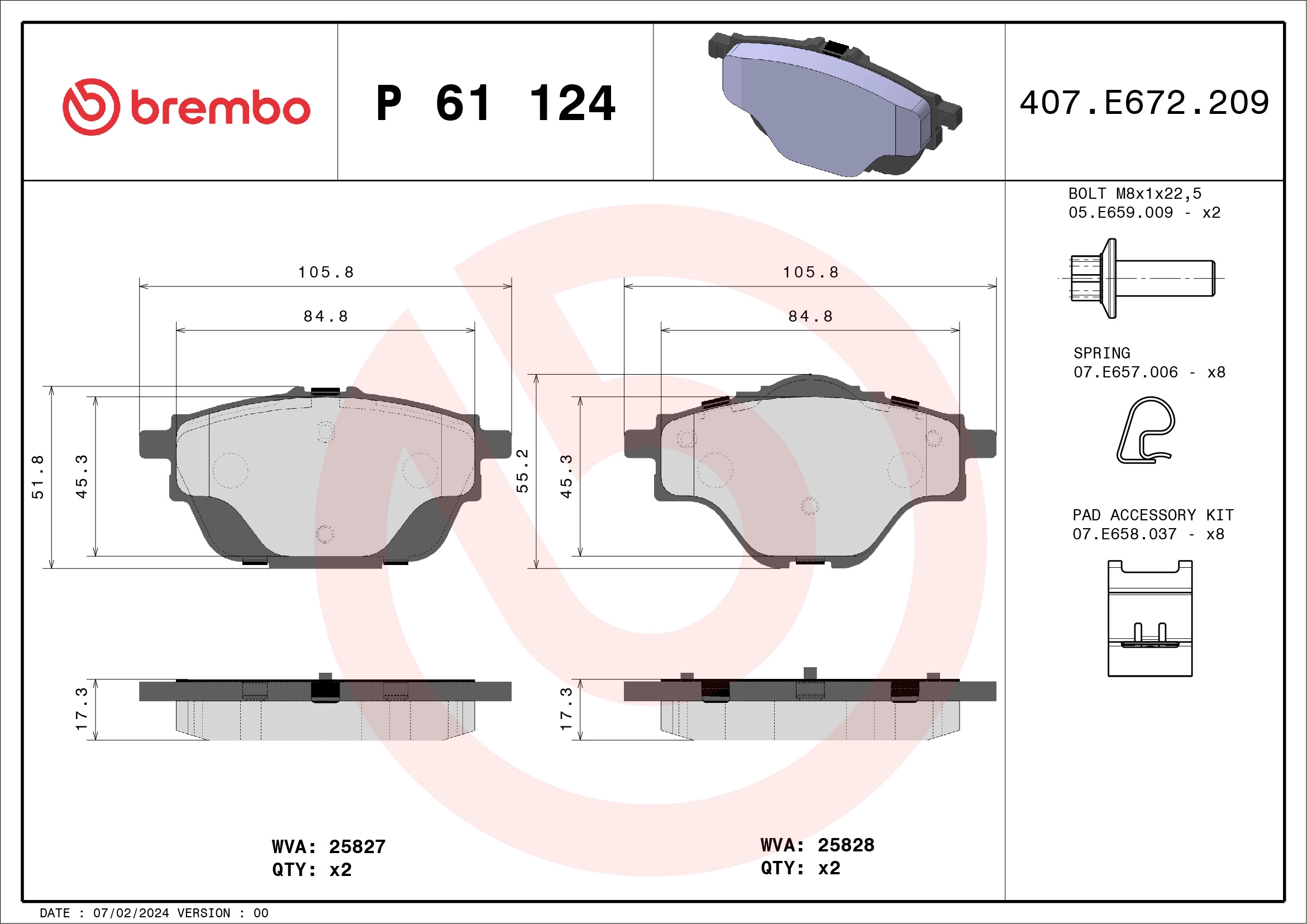 Колодки тормозные задн. *BREMBO* Citroen C4/Picasso |--->P61124 / TRW->GDB2034